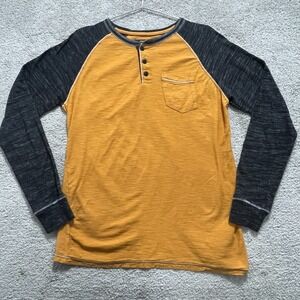 Company 81 Shirt Men's Medium Yellow Black Henley Neck Pullover Button Pocket